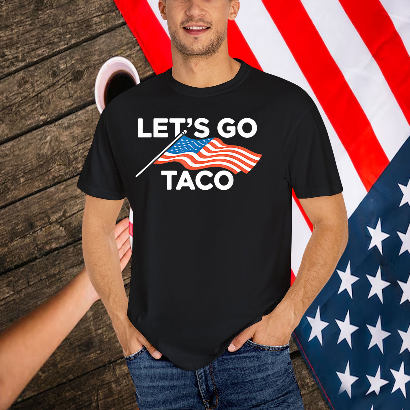 Funny Let's Go Taco American Flag T-Shirt