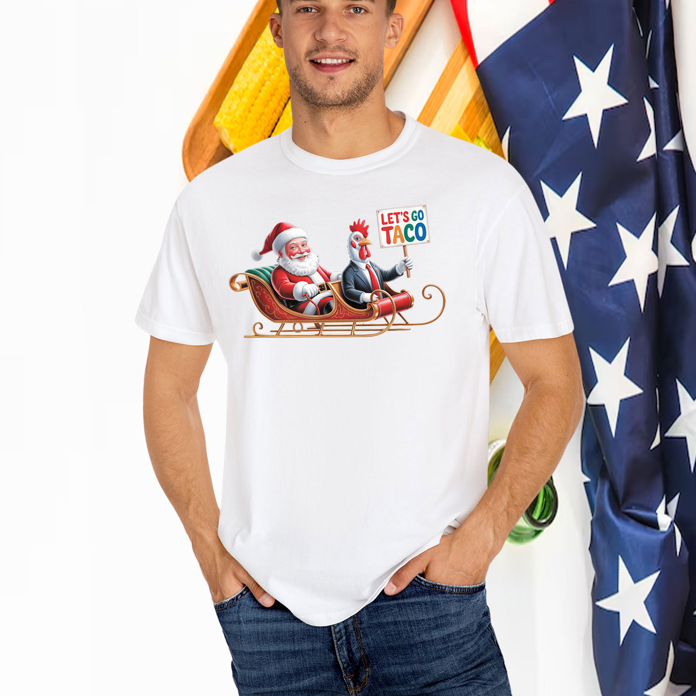 Let's Go Taco - Funny Sleigh Ride With Santa Claus T-Shirt
